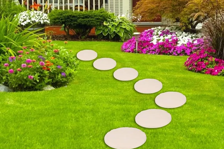 Artificial grass with stepping-stone pathway